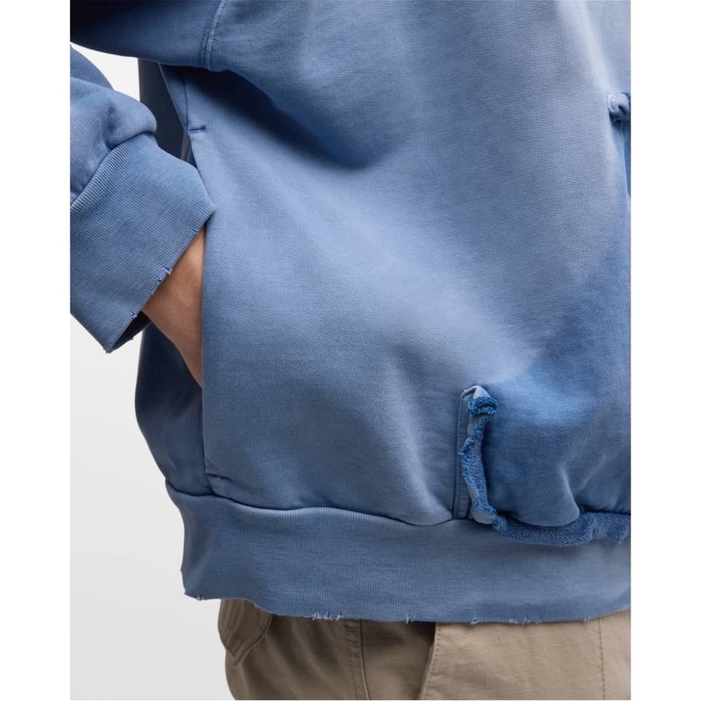 Balenciaga Men's Logo Tape Distressed Ripped Pocket Hoodie Oversized Faded Blue - Picture 6 of 15